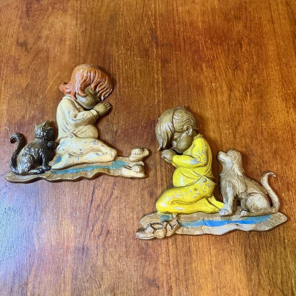 Vintage 1972 Sexton Wall Plaques Set 2 Boy Girl Pets 1180 Mid Century Nursery ￼